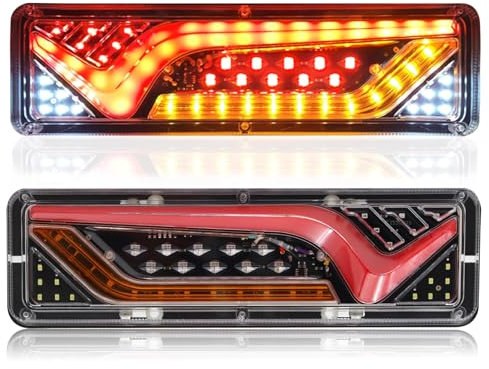 NWpangu LED Truck Tail Lights, 57 LED 12V/24V Universal Rear Lamps, 5 Functions - Turn Signal/Reverse/Running/Brake Stop Light, 2PCS