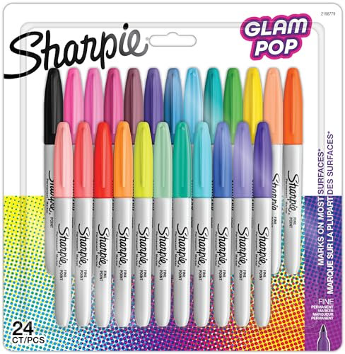 Sharpie Glam Pop-Permanent Marker | feine Spitze für klare Details | gemischte Farben | 24 Wasserfeste Stifte