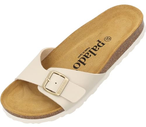 Palado Pantoletten Damen Malta Matt – gefertigt in Spanien – Veloursleder-Decksohle – matte Oberfläche – Weichfußbett für besten Komfort Hellbeige UK6 - EU39