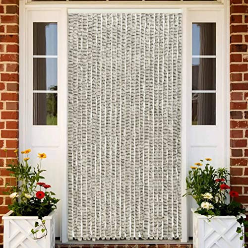 Gecheer Ljusgrå och mörkgrå myggnät 100 x 220 cm Chenille, Chenille gardin för flugskyddsdörr, chenilletält, fluggardin för fönsterdörr