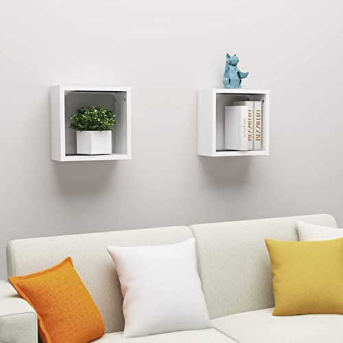 Gecheer Väggkubhyllor 2 st vita 30 x 15 x 30 cm flytande kub displayställ vägghylla väggmonterad förvaringshyllor enheter vardagsrum sovrum dekorativa enheter