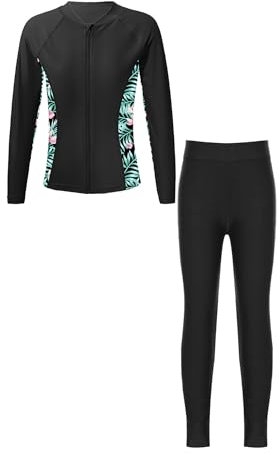 Kaerm Kinder Mädchen Badeanzug Langarm Rash Guard Shirt Mit Lang Schwimmhose 2tlg Schwimmanzug Sommer Surfanzug Swimwear Schwarz 122-128