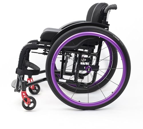 Självgående sportrullstol, ultralätt rullstol, lätt vikbar reserullstol, superlätt rullstol med aluminiumram, premium transportrullstol (38 cm (15 tum), lila)
