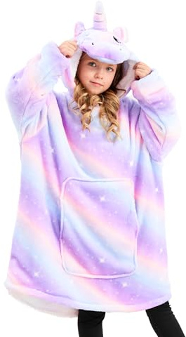 Piefry Sweat à Capuche Licorne pour Filles, Sweat-Shirt à Capuche Licorne, Couverture à Capuche Surdimensionnée pour Enfants (Pourpre, 5-6 Ans)