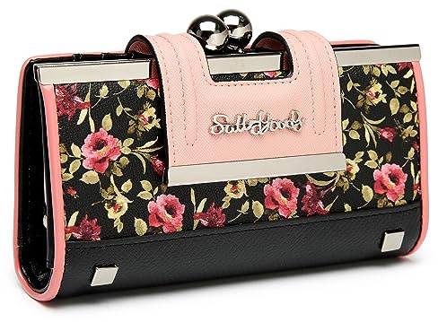 AFKOMST Portefeuille Femme Cuir Grande Capacité Long Noir1 | 10 Compartiments Pour Cartes,Clips Et Porte-Monnaie ZéRo,Boucle Au Milieu