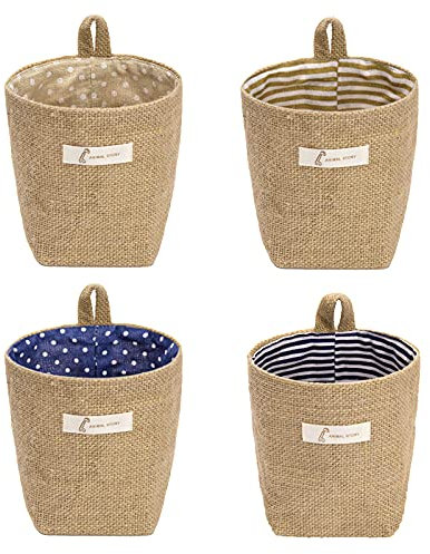 Hängeorganizer Wand Hängetasche, 4 Stück Baumwolle Leinen Hängende Aufbewahrungstasche Faltbares Hängeaufbewahrung Tasche für Zuhause, Büro, Schlafsaal, Badezimmer