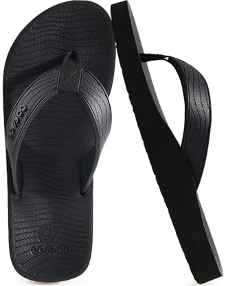 COFACE Men's Flip Flops Comfortable Yoga Mat Cushion Thong Sandals with Arch Support Casual Summer Beach Slides For Man, Black Size 10.5