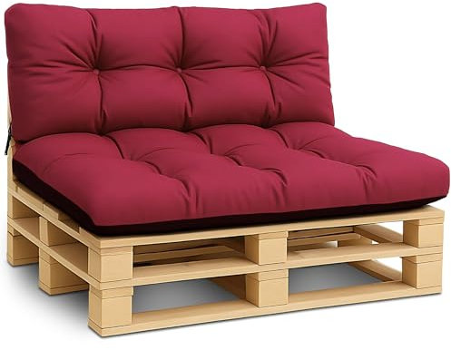 Amazinggirl Palettenkissen Outdoor Kissen Set: Rückenkissen 40x120 cm und Sitzkissen 80x120 cm - Auflagen für Paletten Europaletten Palettensofa und Palettenmöbel Palettenpolster Bordeaux