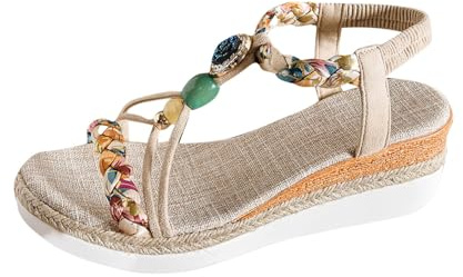 VPQILH Nuovi Sandali Donna con Zeppa Estive Vendita Eleganti Bohemia Sandalo Donna Elastici con Cinturino alla Caviglia Sandaletti Punta Aperte Ciabatte Vintage Moda Scarpe Sportivi Sandali Trekking