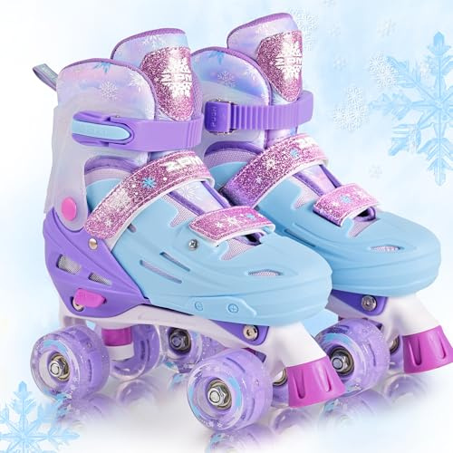 2PM SPORTS Patines para Niñas 3-12 Años - Modelo Copos de Nieve Violeta Uso Interior/Exterior - Talla Infantil 10-13C (6 ajustes) - Principiantes