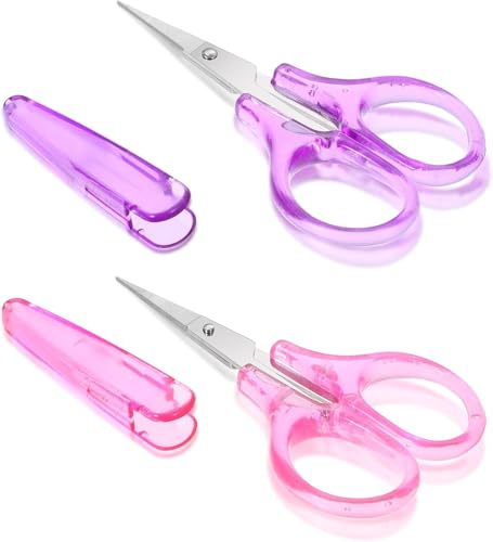 Small Scissors Sharp, 2 Pack 3.5 Mini Scissors Small with Safety Plastic Grip, Crochet Sewing Craft Travel Scissor for Sewing, Embroidery, Crafts, Knit (2 Colors)