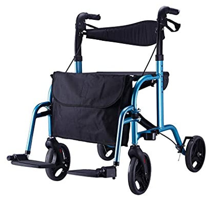 Rollator Walker Pieghevole a Quattro Ruote, deambulatore con Sedile Imbottito, Freni bloccabili, Telaio per deambulazione Rollator Blu Leggero