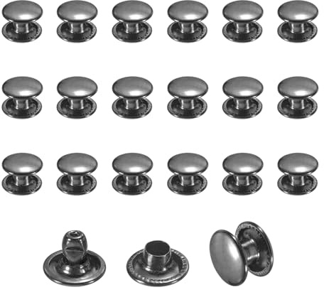 sourcing map 120 Sets Leather Rivets, 8mm Double Cap Rivets, 6mm Height Tubular Metal Studs for Leather Craft Repair and Decoration DIY Clothes, Shoes, Bags, Belts, Black