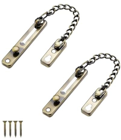 Paquete de 2 cadenas de seguridad de bronce para puerta de acero inoxidable fundido para puertas interiores del hogar y ventanas, cadenas de seguridad de puerta.