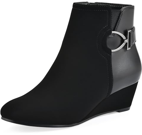 White Mountain Women's Chaise Wedge Ankle Bootie, Black, 8.5 M