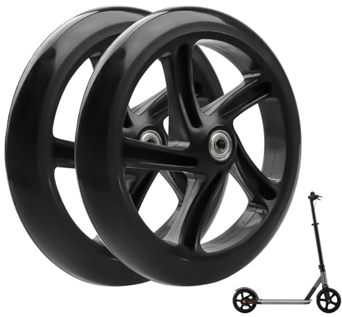 2 piezas de ruedas para patinete acrobático de 200 mm, ruedas de repuesto con eje de dos ruedas, ruedas de goma maciza de alta calidad, neumáticos para patinete, antideslizantes y resistentes a los