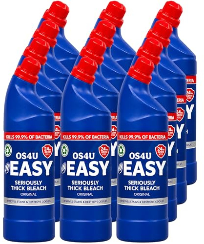 Thick Bleach Easy 24 Hour Protection Thick Toilet Cleaner 750ml Per Bottle - 12 Pack | Thick Bleach for Toilet Cleaner, Kills 99.9% Bacteria