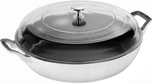 STAUB Cast Iron Braiser with Glass Lid, Dutch Oven, 3.5-quart, serves 3-4, Made in France, White
