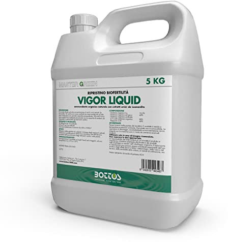 Bottos Vigor Liquid, Concime fertilizzante organico per prato, Biostimolante per tappeto erboso, utilizzabile tutto l'anno, aumenta la fertilità del terreno, aiuta la germinazione e lo sviluppo, 5kg