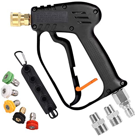 JOEJET Hochdruckreinigerpistole mit Drehgelenk, kurze Hochdruckreinigerpistole mit 5 Sprühdüsenspitzen, 3/8 Zoll Schnellverbindungsstecker und M22-14/15 mm Armaturen
