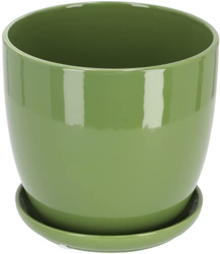 KOTARBAU® Keramik Blumentopf Übertopf für Blumen Pflanzen ⌀ 13 cm mit Tropfschale Grün