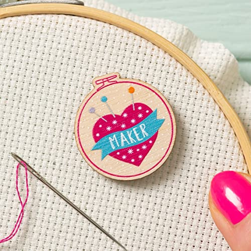 Hawthorn Handmade Needle Minder for Cross Stitch, Embroidery, Sewing & Needlework Accessories. Magnetic Needle Holder, Wooden Stitching Accessory for Holding Needles - Pin Cushion Maker Design.