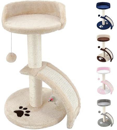 Beltom® TIRAGRAFFI PER GATTI ALTO 54 CM. GRAFFIATOIO PARCO GIOCHI GIOCO DA GATTO CON CORDA SISAL E CUCCIA ALBERO GRAFFIO PALESTRA - Beige
