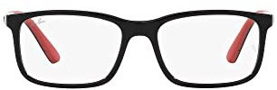 Ray-Ban RY1621 Unisex Kids Rectangular Prescription Eyewear Frames, Black on Rubber Red/Demo Lens, 47 mm
