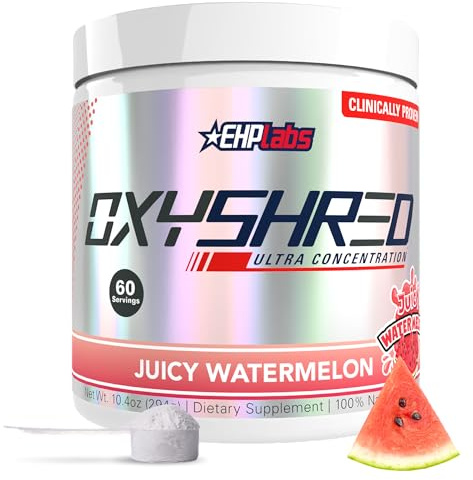 EHP Labs OxyShred Pre Workout Powder - Preworkout Powder with L Glutamine & Acetyl L Carnitine, Energy Boost Drink - Juicy Watermelon, 60 Servings