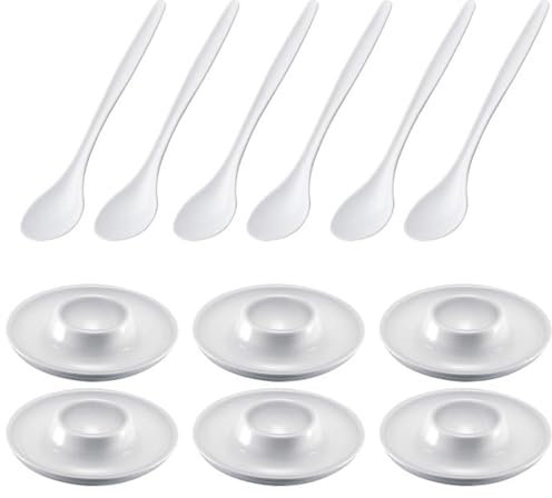 Westmark 6 coquetiers, ronds, ø10 cm + 6 cuillères à oeufs 14,5cm, plastique de haute qualité, Punto, blanc, 206222E6
