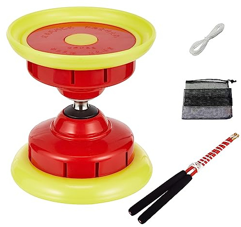 Erencook Chinese Yoyo Diabolo with Whistle Sound ,Triple Bearings Diabolo Chinese Yo-yos Juggling Toys Colorful Diabolo with Diablo Sticks, Diabolo String&Net Bag (Red)