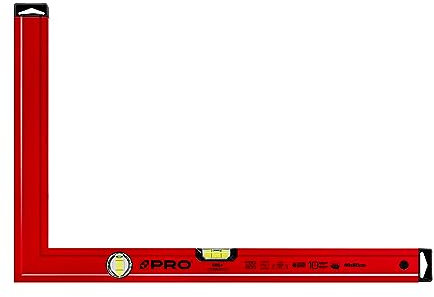 PRO Escuadra de tope de aluminio con indicación vertical y horizontal - Dureza 9 en la escala de Mohs - escuadra de construcción - escuadra de cerrajero - Color Rojo 40x60cm