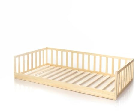 HomeforDreams: Montessoriinspirerad golvsäng för barn med avtagbara frontskenor (140 x 70 cm)