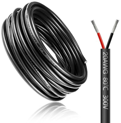 LightingWill 16.4FT/5M 20AWG 2x0.5mm² Electrical Wire, 2 Core, 20 Gauge 5V/12V/24V/240V/300V Low Voltage Extension Cable, Tinned Copper Wires, Flexible, High Temperature Resistant