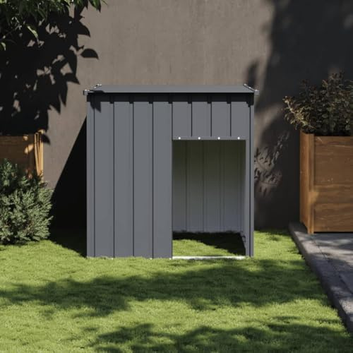 INLIFE Niche pour Chien Exterieur avec Toit,Chenil en Acier Galvanisé Robuste 110x103x109 cm pour Grand Chien,Facile à Assembler,Maison de Jardin Anthracite