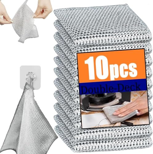 JSSFSS Multifunctional Non-Scratch Wire Dishcloth - 2025 New Steel Wire Dish Towel for Wet and Dry Wire Dishcloth for Dishes Sinks Counters Tops of Stoves(25X25CM)