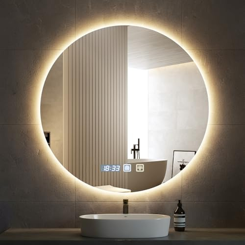 Bellanny Espejo Baño con Luz, 60cm Redondo Espejo de Pared, LED Espejos Retroiluminado con Función Antivaho, 3000K/4000K/6500K Regulable, Ajuste de Brillo, Memoria, IP44, para Case,Hotel,Peluquería