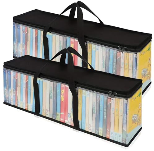 QSLKI 2 Pezzi Borse Porta Portatile per DVD, Custodia per Dvd Resistente Acqua Trasparente di Grande Capacità Custodia, Borse di Archiviazione per Trasporto per CD, Album, Libri (60x22x15.2cm)