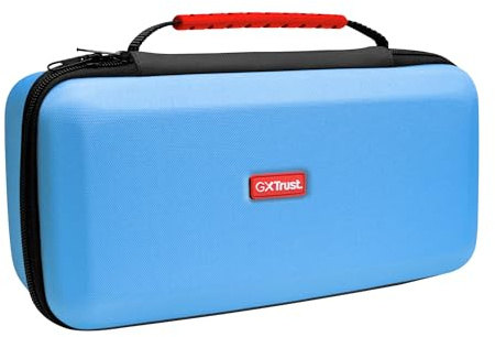 Trust Gaming GXTrust 1252B XL Tasche für Nintendo Switch 2, Switch Hülle mit Stoßfeste Design, Tragegriff, Aufbewahrung für Joy-Con, Schutzhülle mit Tasche für Handgelenksriemen und 12 Spiele, Blau