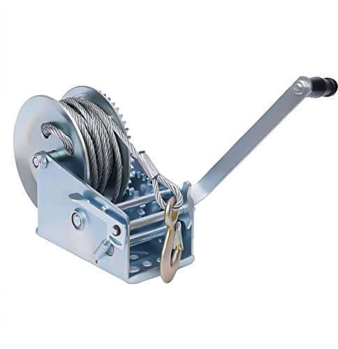 Verricello manuale da 3500 lbs, verricello manuale con impugnatura in gomma, corda metallica da 10 m, per camion, rimorchi, barche, ATV e inserti esterni