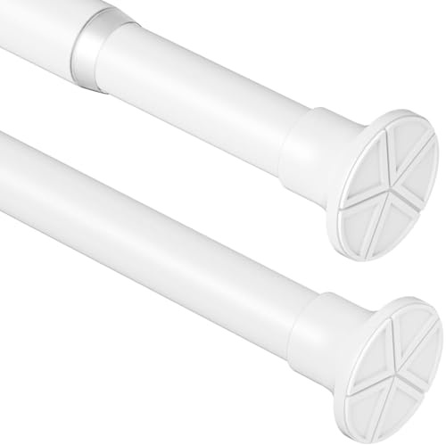 Venwemong Extendable Shower Curtain Rail Telescopic Curtain Poles No Drilling Adjustable Shower Poles for Bedroom, Windows, Door Curtain, White, 85-271cm