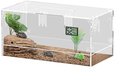 Giznzg Terrarium pour Reptiles, Grand Terrarium pour Escargots, Boîte d'alimentation Transparente en Acrylique pour Reptiles et Insectes avec Thermomètre Hygromètre, Terrarium pour Araignées, Boîte