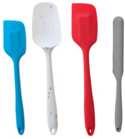 Set de 4 Espátulas de Silicona – Incluye Cuchara, Mini y Fina. Resistentes al Calor, Antiadherentes y Libres de BPA. Ideales para Cocina, Repostería y Horneado