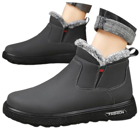 Botas para caballero 2026 forradas de invierno, de cuero, fáciles de limpiar, duraderas, para pasear por la ciudad, motociclistas, motociclistas, hombres, con cremallera reforzada, gris, 39 1/3 EU