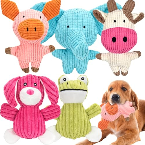 Ousiya 5 Pack Squeaky Dog Toys, Stuffed Plush Puppy Tough Chew Toys Animal Toys for Puppy Small Medium Large Dogs