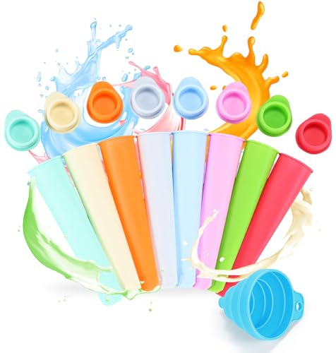 Stampi per Ghiaccioli in Silicone 8 Pezzi con Coperchi + Imbuto | Stampo Gelato Riutilizzabile Senza BPA, Facile Pulire per Gelati Fatti in Casa, Snack Estivi, Adulti e Bambini
