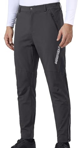 BERGRISAR Herren-Radhose, wasserabweisend, MTB-Hose mit Reißverschlusstaschen, schnell trocknend, 4-Wege-Stretch, Mountainbike-Hose für Outdoor, Wandern, Laufen, grau, L