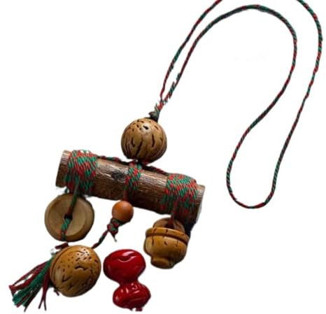 Handsnidade naturligt gammalt persikoträ svärd nyckelringhänge - retro praktisk present till samlare
