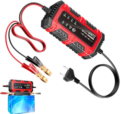 Caricabatteria per auto con funzione di carica di mantenimento, 6 V, 12 V, portatile, per auto, camion, barca, tosaerba, golf, scooter