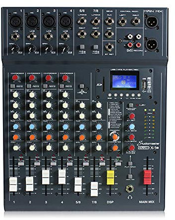 StudioMaster Club XS 8-Channel Mixer | PA Mixing Desk with Bluetooth Audio Streaming, USB/SD Media Player, Phantom Power Support, Built-in DSP Effects | Compact Live Sound & Recording Mixer with USB